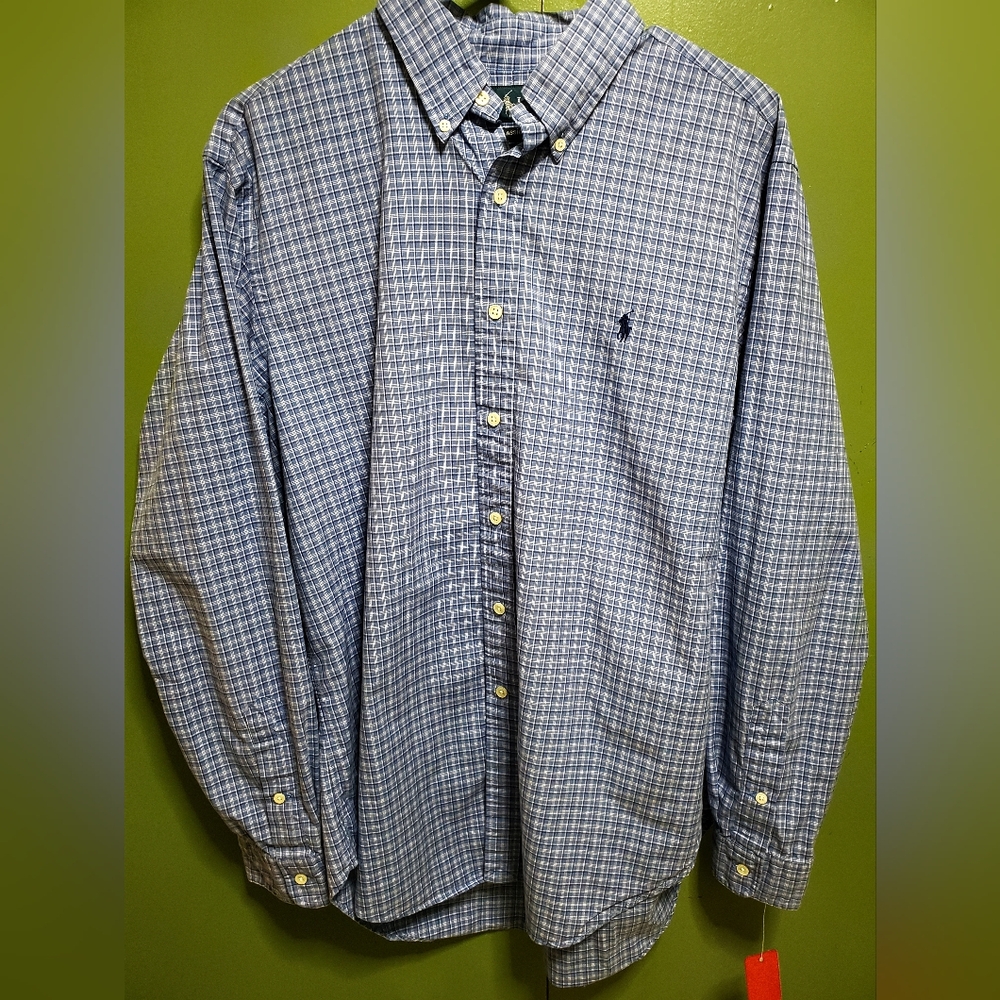 Ralph Lauren Men's Blue Checkered Button Down Shirt